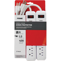 Surge Protector 2-Pack, 6 Outlets, 400 J, 1875 W, 1.5' Cord XJ247 | Industrial Sales