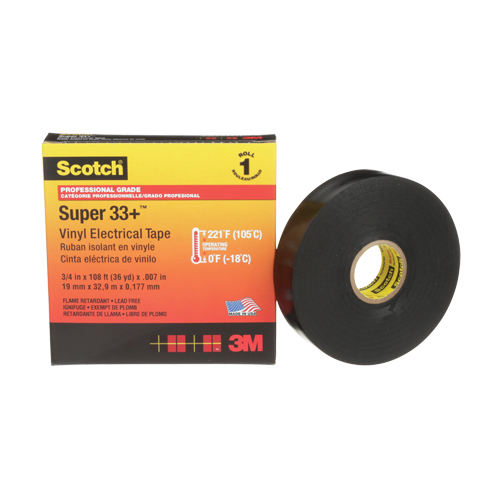 Ruban isolant en vinyle Super 33+ Scotch, 19 mm (3/4") x 33 m (108'), Noir, 7 mils Industrial Sales