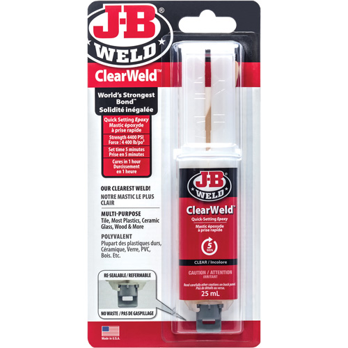 Adh&eacute;sif ClearWeld, 25 ml, Seringue, Deux composants, Transparent Industrial Sales