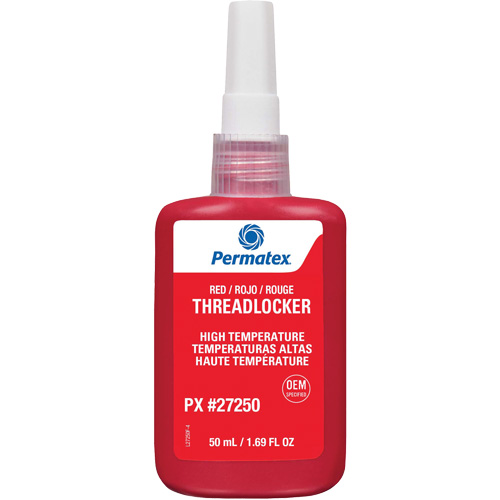 Adh&eacute;sif frein-filet pour temp&eacute;ratures &eacute;lev&eacute;es, Rouge, &eacute;lev&eacute;, 50 ml, Bouteille Industrial Sales