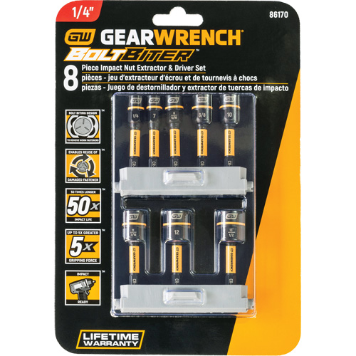 Bolt Biter Nut Extractor & Driver Set, 8 Pcs., Non Magnetic, Metric & Imperial Industrial Sales