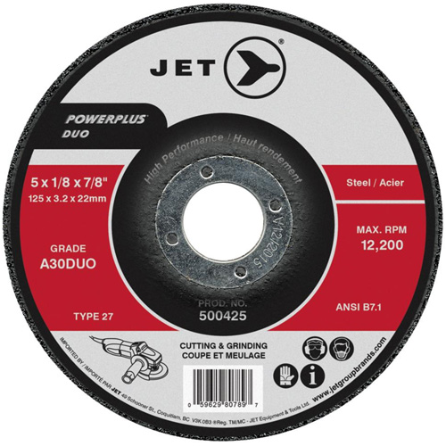 Powerplus DUO Cutting/Grinding Wheel, 4-1/2" x 1/8", 7/8" Arbor, Type 27, A30DUO Grit Industrial Sales
