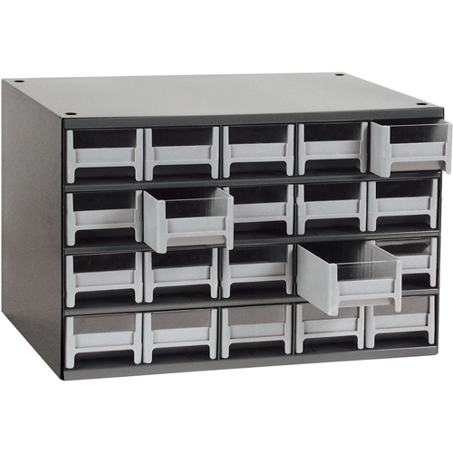 Casiers modulaires pour pi&egrave;ces, Acier, 20 tiroirs, 17" x 10-9/16" x 2-1/16", Gris Industrial Sales