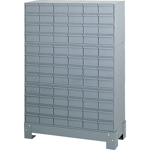 Casiers &agrave; tiroirs industriels avec base, 72 tiroirs, 34-1/8" la x 12-1/4" p x 48-1/8" h, Gris Industrial Sales