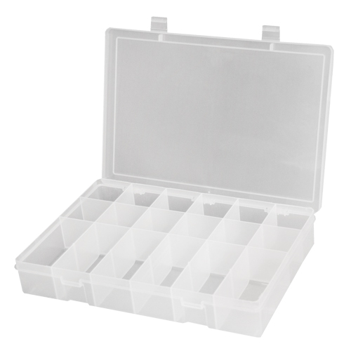 Compact Polypropylene Compartment Cases, 11" W x 6-3/4" D x 1-3/4" H, 18 Compartments Industrial Sales