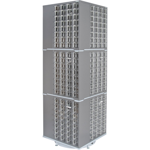 Armoire industrielle robuste avec carrousel &agrave; tiroirs, Acier, 384 tiroirs, 27" la x 27" p x 80" h, Gris Industrial Sales