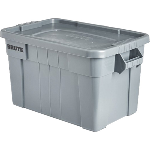 Brute Storage Tote with Lid, 27.88” D x 17.38” W x 15.13” H, 160 lbs. Capacity, Grey Industrial Sales