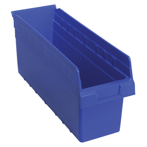 Store-Max Shelf Bins, 6-5/8" W x 8" H x 17-7/8" D, Blue, 56 lbs. Capacity Industrial Sales
