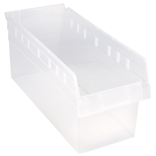 Store-Max Shelf Bins, 8-3/8" W x 8" H x 17-7/8" D, Clear, 56 lbs. Capacity Industrial Sales