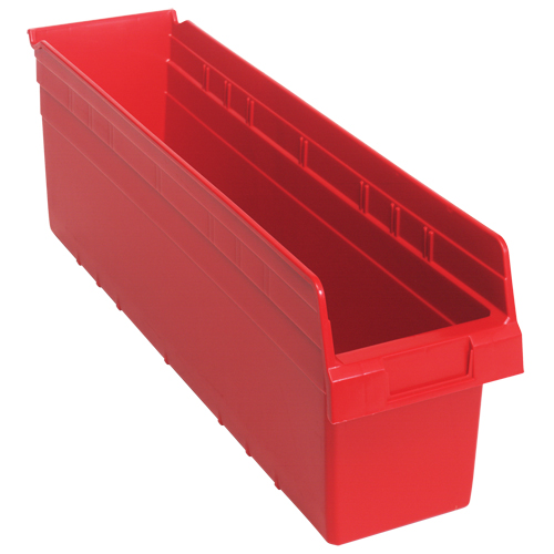 Store-Max Shelf Bins, 6-5/8" W x 8" H x 23-5/8" D, Red, 68 lbs. Capacity Industrial Sales