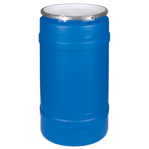 Barils en poly&eacute;thyl&egrave;ne, 30 gal. US (25 gal. imp.), Dessus ouvert, Bleu Industrial Sales