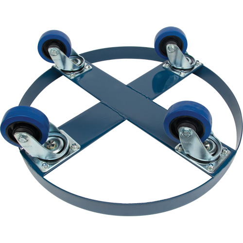 Chariot pour baril, Acier, Capacit&eacute;e 1400 lb, Diam&egrave;tre 24", Roue en &eacute;lastique bleu Industrial Sales