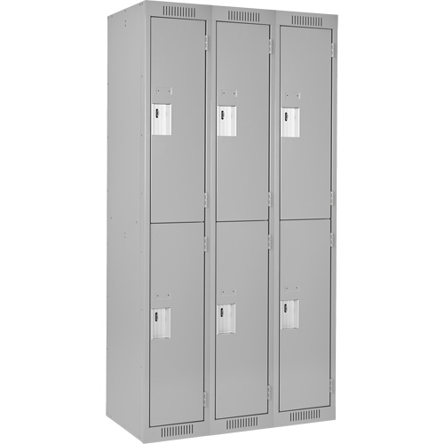 Clean Line Lockers, 2 -tier, Bank of 3, 36" x 18" x 72", Steel, Grey, Rivet (Assembled) Industrial Sales