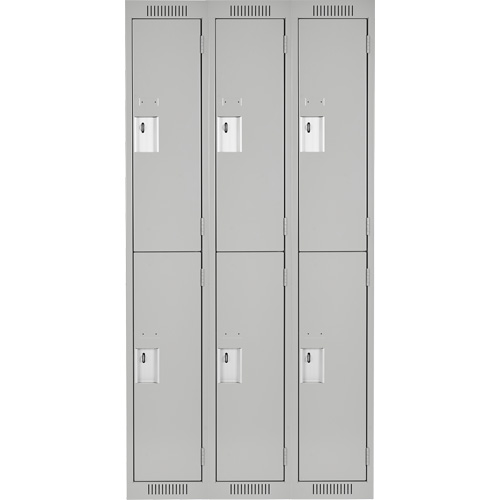Clean Line Lockers, 2 -tier, Bank of 3, 36" x 18" x 72", Steel, Grey, Rivet (Assembled) Industrial Sales