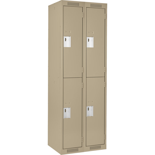Clean Line Lockers, 2 -tier, Bank of 2, 24" x 18" x 72", Steel, Beige, Rivet (Assembled) Industrial Sales
