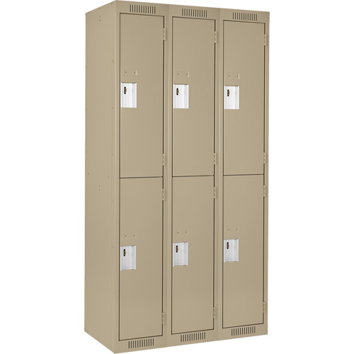 Clean Line Lockers, 2 -tier, Bank of 3, 36" x 18" x 72", Steel, Beige, Rivet (Assembled) Industrial Sales