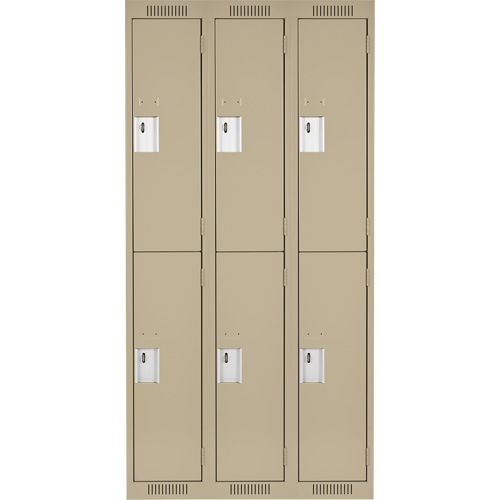Clean Line Lockers, 2 -tier, Bank of 3, 36" x 18" x 72", Steel, Beige, Rivet (Assembled) Industrial Sales