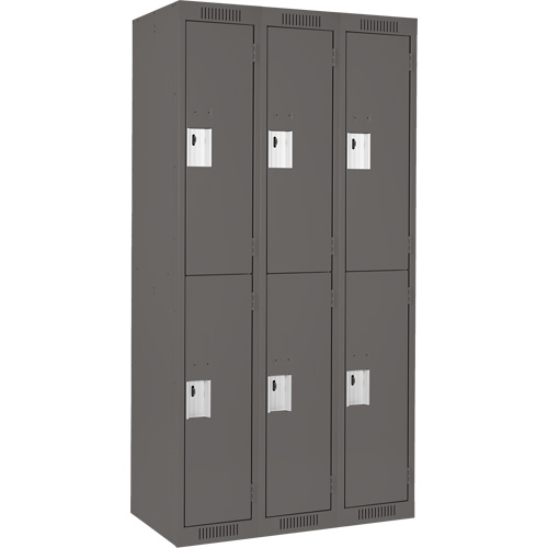 Clean Line Lockers, 2 -tier, Bank of 3, 36" x 18" x 72", Steel, Charcoal, Rivet (Assembled) Industrial Sales