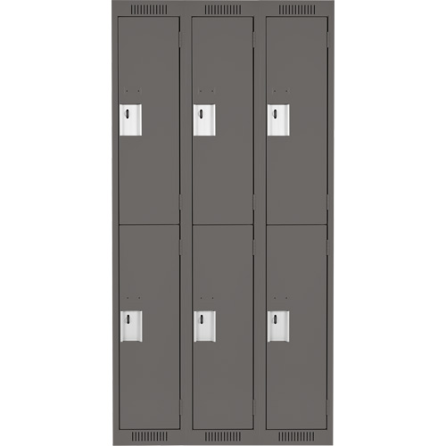 Clean Line Lockers, 2 -tier, Bank of 3, 36" x 18" x 72", Steel, Charcoal, Rivet (Assembled) Industrial Sales