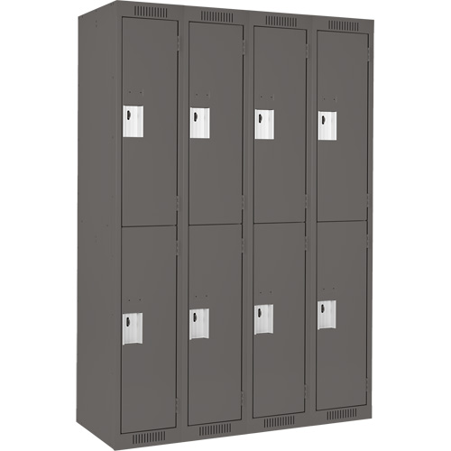 Clean Line Lockers, 2 -tier, Bank of 4, 48" x 18" x 72", Steel, Charcoal, Rivet (Assembled) Industrial Sales