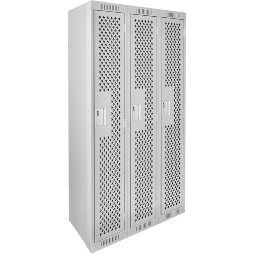 Clean Line Lockers, Bank of 3, 36" x 15" x 72", Steel, Grey, Rivet (Assembled), Perforated Industrial Sales