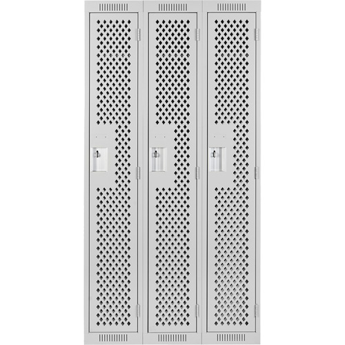 Clean Line Lockers, Bank of 3, 36" x 15" x 72", Steel, Grey, Rivet (Assembled), Perforated Industrial Sales