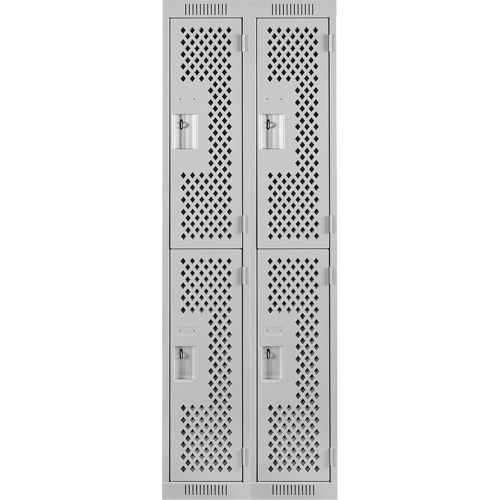 Casiers Clean Line, 2 niveaux, Bloc de 2, 24" x 15" x 72", Acier, Gris, Rivet (assembl&eacute;), Perfor&eacute; Industrial Sales