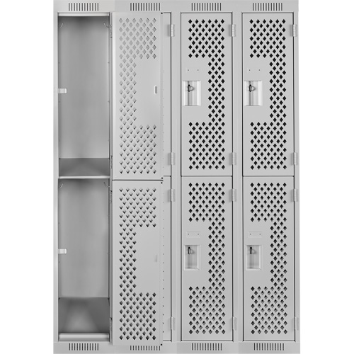 Casiers Clean Line, 2 niveaux, Bloc de 4, 48" x 15" x 72", Acier, Gris, Rivet (assembl&eacute;), Perfor&eacute; Industrial Sales