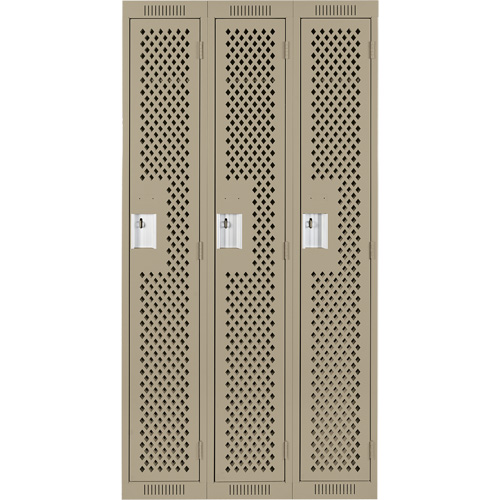 Clean Line Lockers, Bank of 3, 36" x 15" x 72", Steel, Beige, Rivet (Assembled), Perforated Industrial Sales