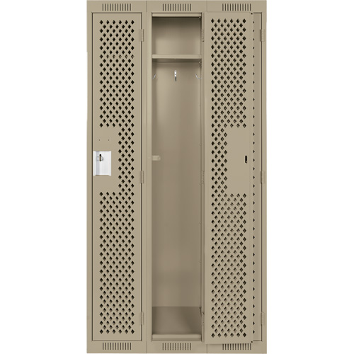Clean Line Lockers, Bank of 3, 36" x 15" x 72", Steel, Beige, Rivet (Assembled), Perforated Industrial Sales