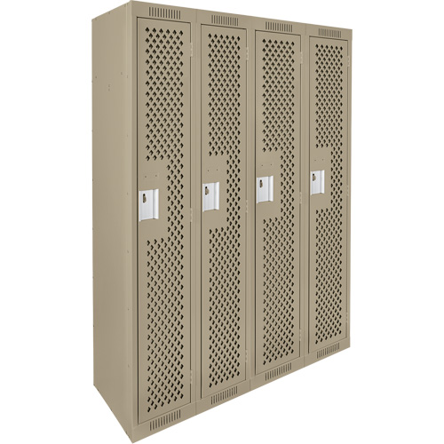 Clean Line Lockers, Bank of 4, 48" x 15" x 72", Steel, Beige, Rivet (Assembled), Perforated Industrial Sales