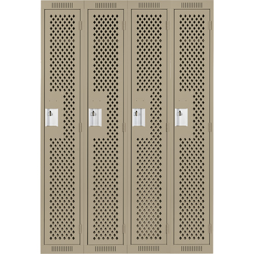 Clean Line Lockers, Bank of 4, 48" x 15" x 72", Steel, Beige, Rivet (Assembled), Perforated Industrial Sales