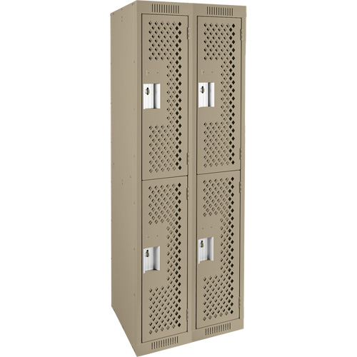 Clean Line Lockers, 2 -tier, Bank of 2, 24" x 15" x 72", Steel, Beige, Rivet (Assembled), Perforated Industrial Sales