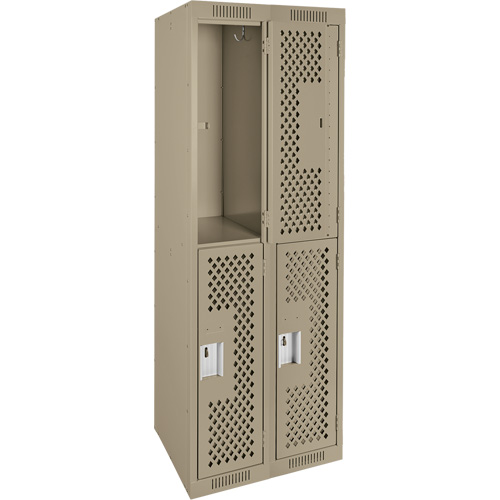 Clean Line Lockers, 2 -tier, Bank of 2, 24" x 15" x 72", Steel, Beige, Rivet (Assembled), Perforated Industrial Sales