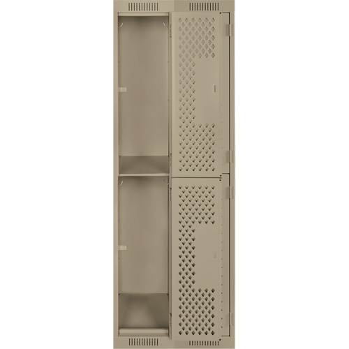 Clean Line Lockers, 2 -tier, Bank of 2, 24" x 15" x 72", Steel, Beige, Rivet (Assembled), Perforated Industrial Sales