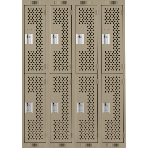 Clean Line Lockers, 2 -tier, Bank of 4, 48" x 15" x 72", Steel, Beige, Rivet (Assembled), Perforated Industrial Sales