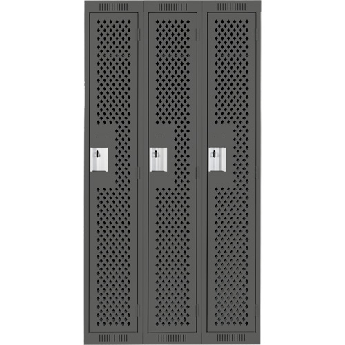 Clean Line Lockers, Bank of 3, 36" x 15" x 72", Steel, Charcoal, Rivet (Assembled), Perforated Industrial Sales