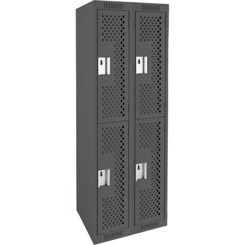 Clean Line Lockers, 2 -tier, Bank of 2, 24" x 15" x 72", Steel, Charcoal, Rivet (Assembled), Perforated Industrial Sales
