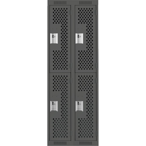 Clean Line Lockers, 2 -tier, Bank of 2, 24" x 15" x 72", Steel, Charcoal, Rivet (Assembled), Perforated Industrial Sales