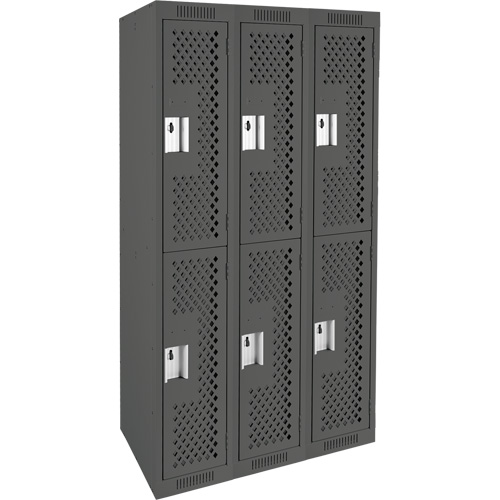 Clean Line Lockers, 2 -tier, Bank of 3, 36" x 15" x 72", Steel, Charcoal, Rivet (Assembled), Perforated Industrial Sales
