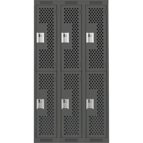 Clean Line Lockers, 2 -tier, Bank of 3, 36" x 15" x 72", Steel, Charcoal, Rivet (Assembled), Perforated Industrial Sales
