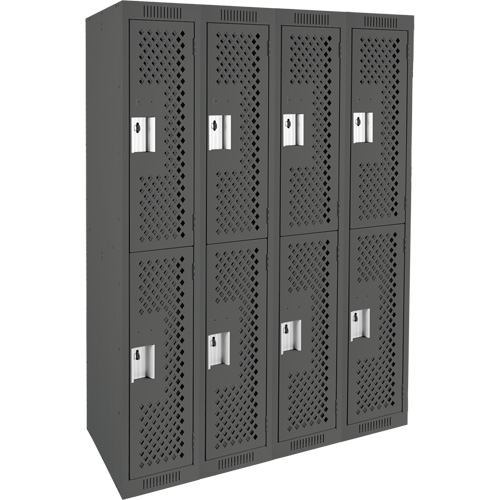 Casiers Clean Line, 2 niveaux, Bloc de 4, 48" x 15" x 72", Acier, Charbon, Rivet (assembl&eacute;), Perfor&eacute; Industrial Sales