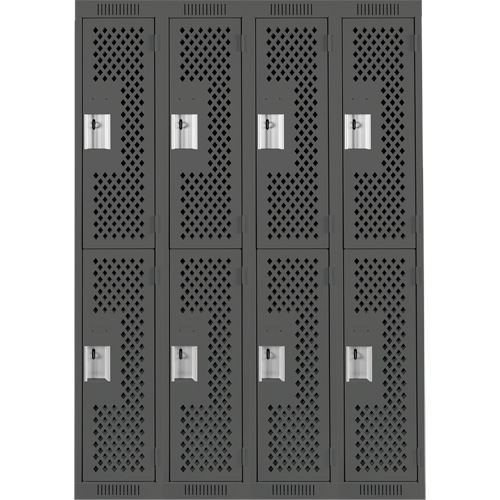 Casiers Clean Line, 2 niveaux, Bloc de 4, 48" x 15" x 72", Acier, Charbon, Rivet (assembl&eacute;), Perfor&eacute; Industrial Sales