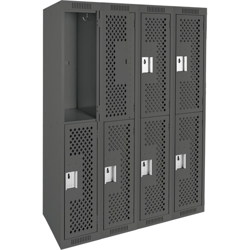 Casiers Clean Line, 2 niveaux, Bloc de 4, 48" x 15" x 72", Acier, Charbon, Rivet (assembl&eacute;), Perfor&eacute; Industrial Sales