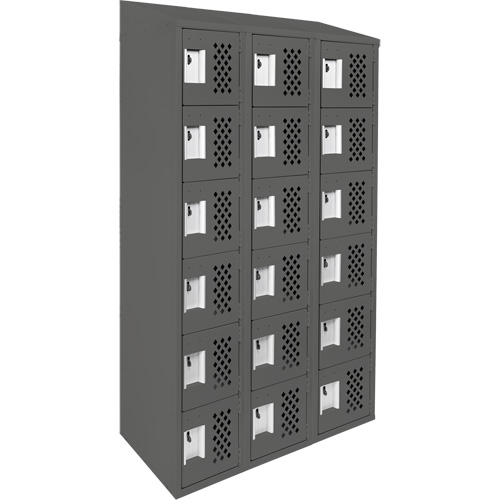 Assembled Lockerettes Clean Line Perforated Economy Lockers, 6 -tier, Bank of 3, 18" x 72" x 12", Steel Industrial Sales