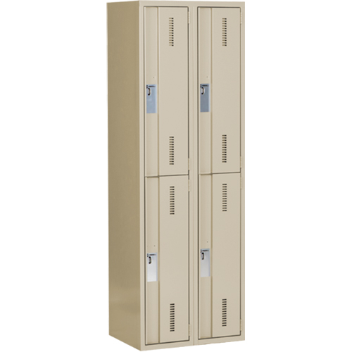 Concorde Heavy-Duty Lockers, 2 -tier, Bank of 2, 24" x 18" x 72", Steel, Beige, Welded (Assembled) Industrial Sales