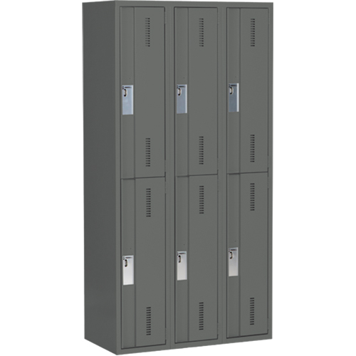 Concorde Heavy-Duty Lockers, 2 -tier, Bank of 3, 36" x 18" x 72", Steel, Charcoal, Welded (Assembled) Industrial Sales