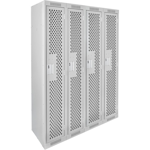 Clean Line Lockers, Bank of 4, 48" x 15" x 72", Steel, Grey, Rivet (Assembled), Perforated Industrial Sales