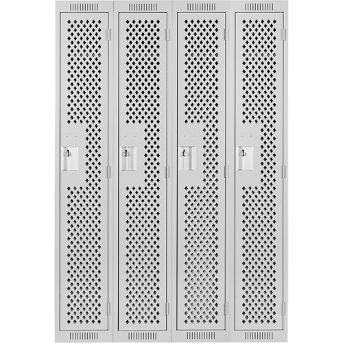 Clean Line Lockers, Bank of 4, 48" x 15" x 72", Steel, Grey, Rivet (Assembled), Perforated Industrial Sales
