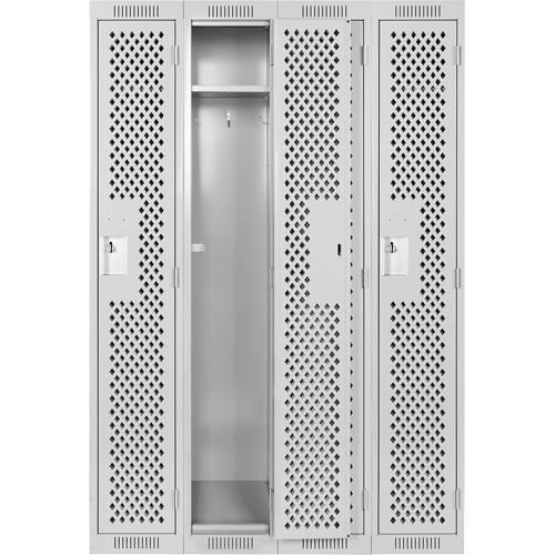 Clean Line Lockers, Bank of 4, 48" x 15" x 72", Steel, Grey, Rivet (Assembled), Perforated Industrial Sales